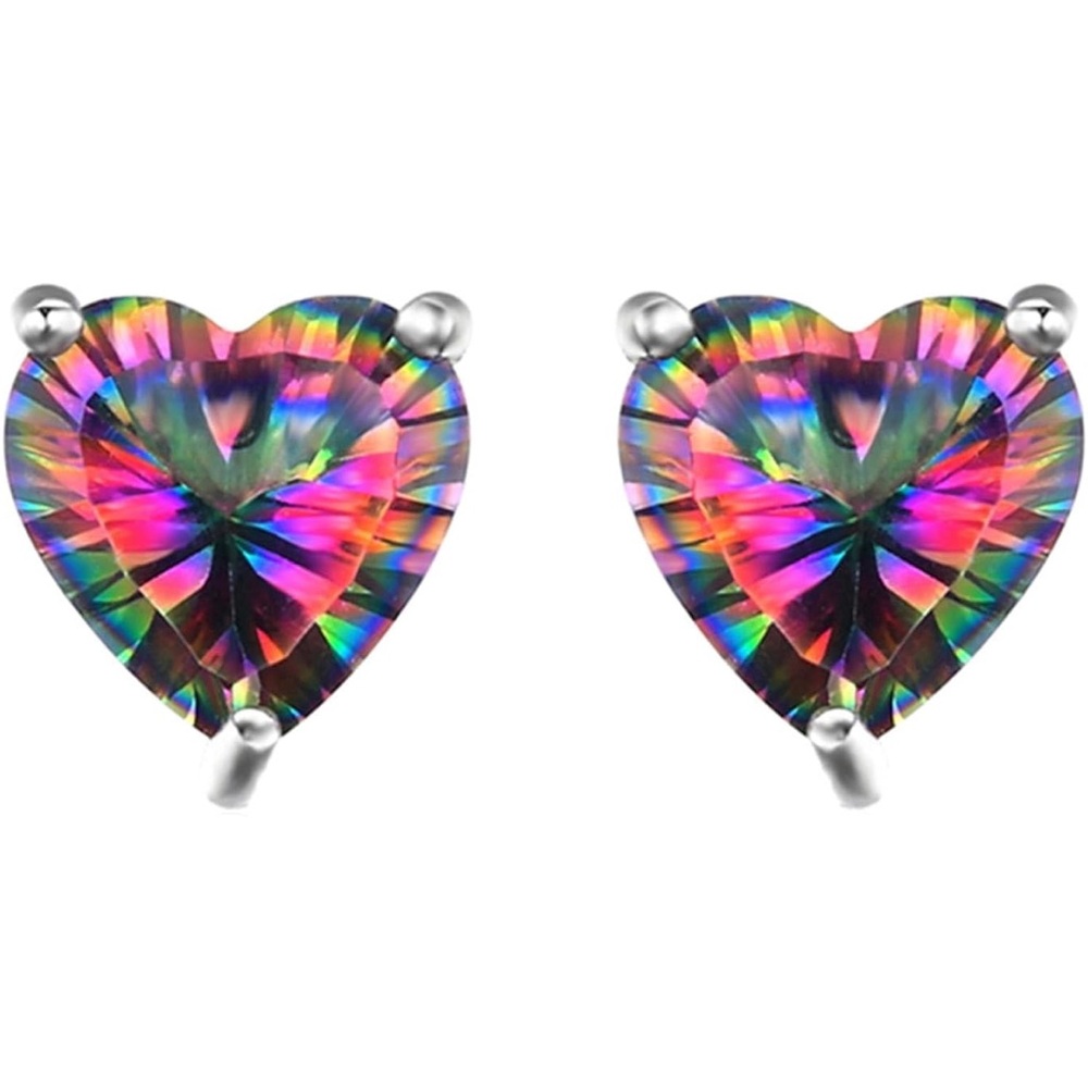 Heart-Shaped Rainbow Stud Earrings